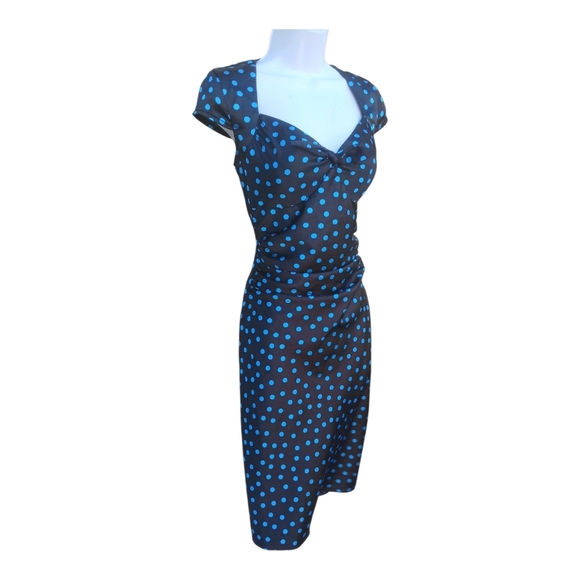 Le Chateau Blue Black Polka Dot Midi Dress Small - Picture 3 of 4